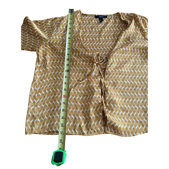 Forever 21 Chevron Print Long Sleeve Y2k Blouse Lace Up Size M Elastic Cuff - Picture 6 of 11